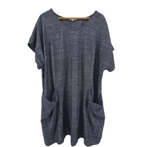 52SEVEN Women's Blue Chambray Textured Short Sleeve Dress With Pockets Size 2X